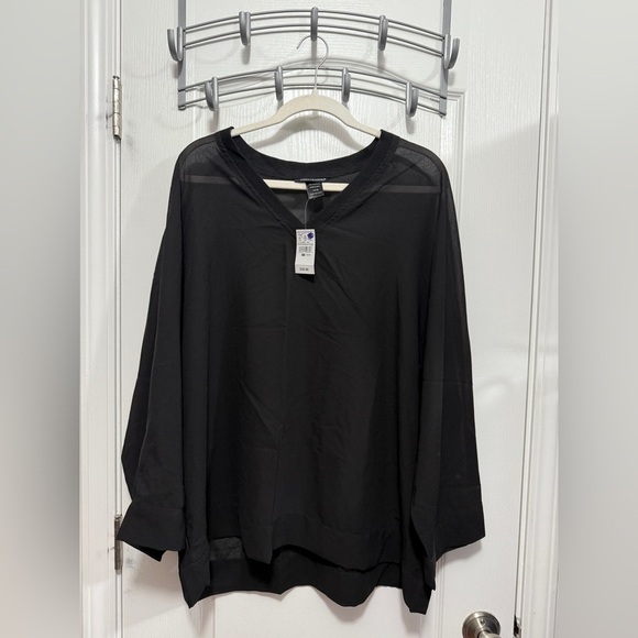 NWT Ashley Stewart Women's 14/16w sheer Black V Neck Blouse Plus Size New dolman - Picture 6 of 14